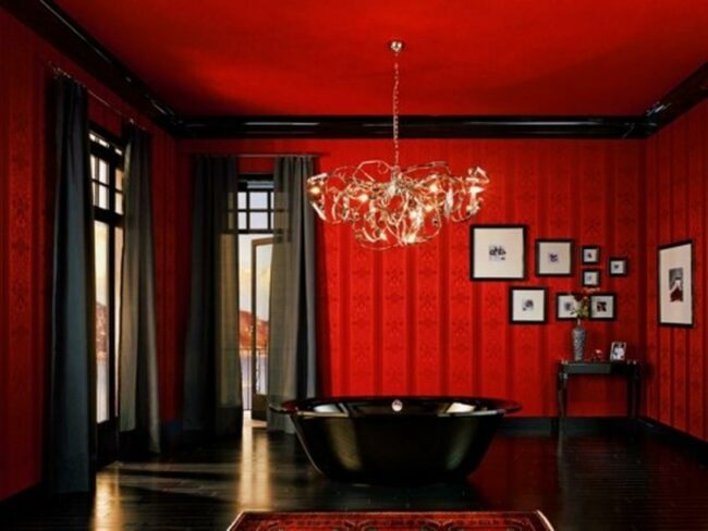 Red Wall Noir Bathroom