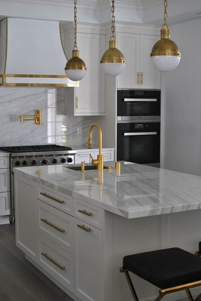 White Marble Brass Kitchen