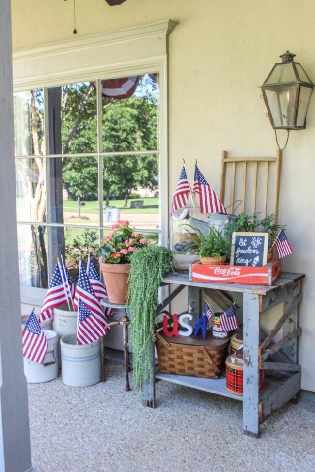 Vintage Porch Decor with a Patriotic Spin