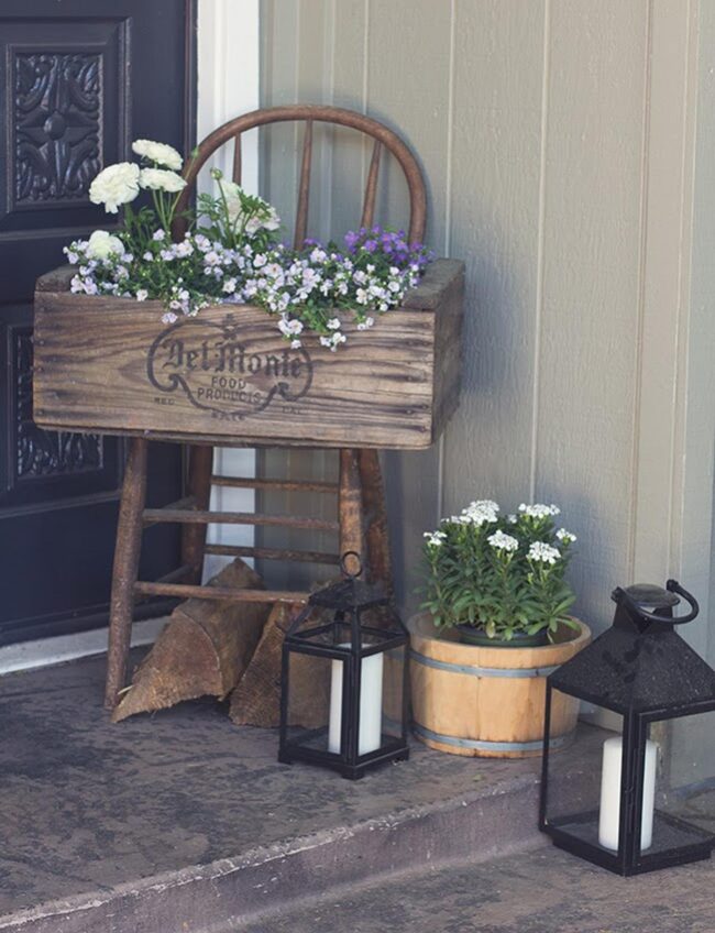 Unique Wooden Planter Porch Decor