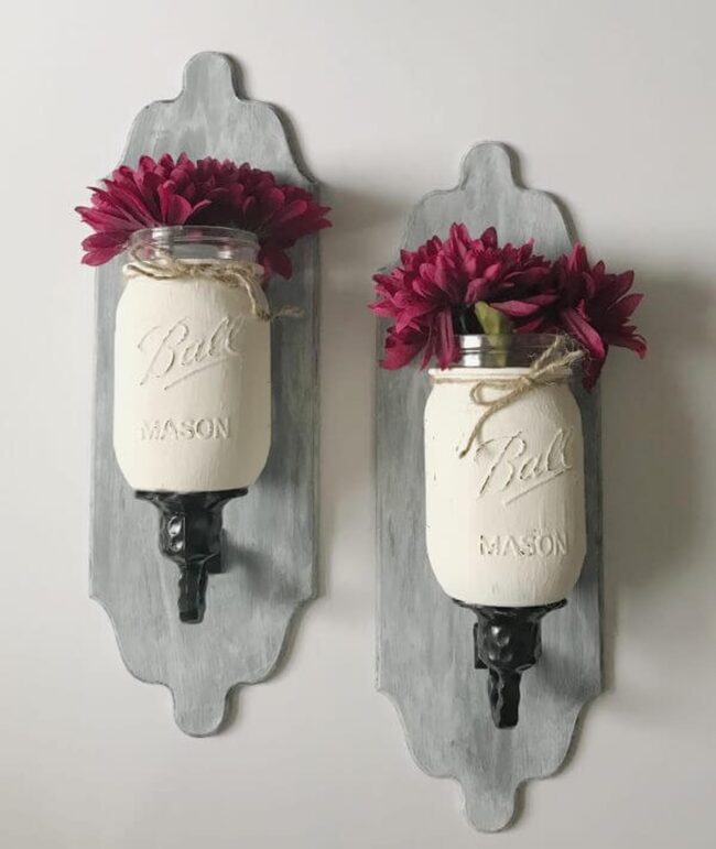 Upcycled Mason Jar Sconce Vases