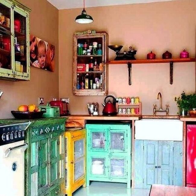 Add Colorful Cabinets to a Vintage Corner